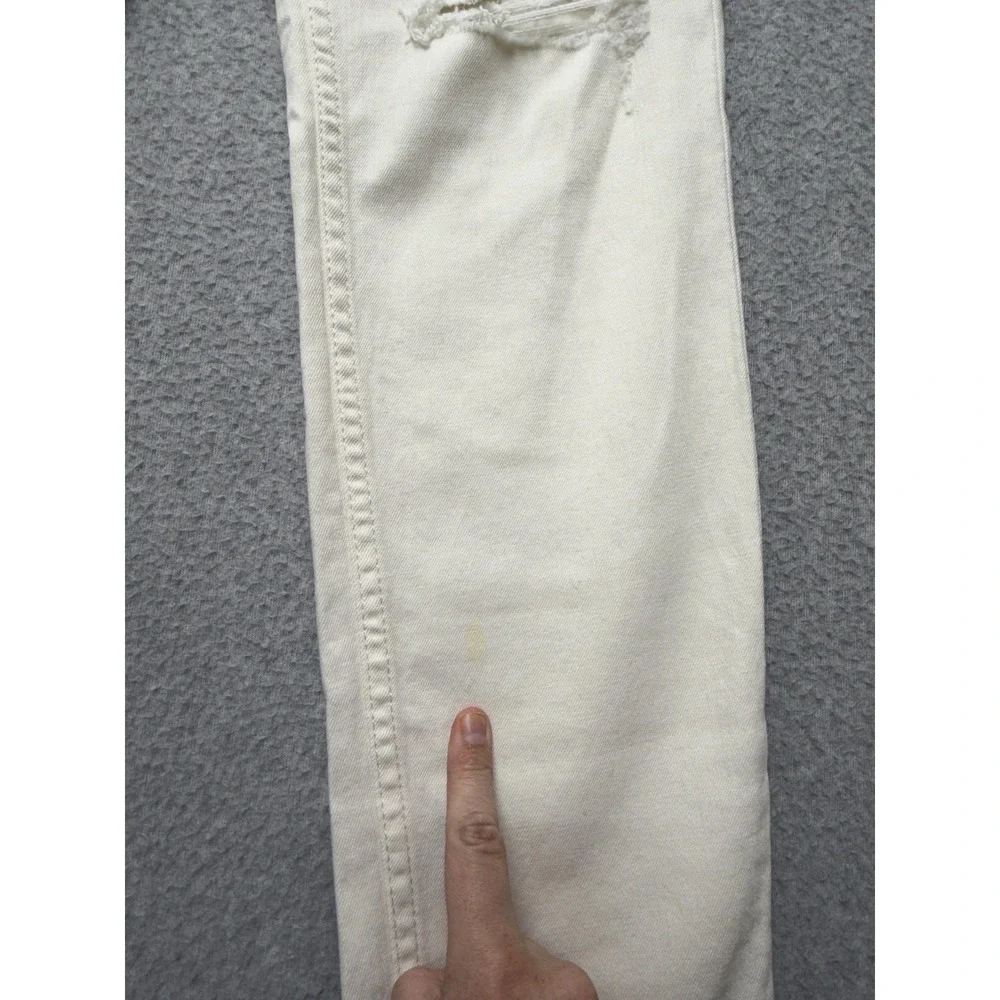 Free People Straight Jeans Womens 29 Worn White High Rise Distressed Raw Hem